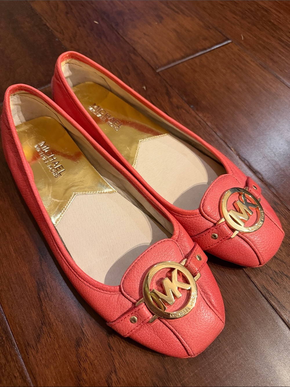 Michael Kors Coral Leather Logo Ballet Flats